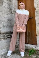 Tesettür giyim PUDRA TRİKO PANTOLONLU TAKIM T 0316
