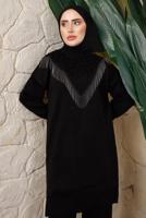 Tesettür giyim SİYAH ZİNCİR DETAYLI PANTOLONLU TRİKO TAKIM T 0408
