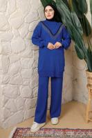 Tesettür giyim LACİVERT ZİNCİR DETAYLI PANTOLONLU TRİKO TAKIM T 0408