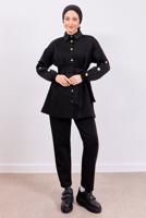 Tesettür giyim SİYAH KUŞAKLI SCUBA PANTOLONLU TAKIM T 0453