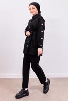 Tesettür giyim SİYAH KUŞAKLI SCUBA PANTOLONLU TAKIM T 0453