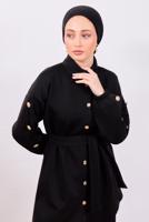 Tesettür giyim SİYAH KUŞAKLI SCUBA PANTOLONLU TAKIM T 0453