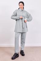 Tesettür giyim GRİ KUŞAKLI SCUBA PANTOLONLU TAKIM T 0453