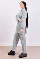 Tesettür giyim GRİ KUŞAKLI SCUBA PANTOLONLU TAKIM T 0453