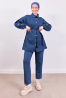 Tesettür giyim LACİVERT KUŞAKLI SCUBA PANTOLONLU TAKIM T 0453