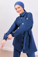 Tesettür giyim LACİVERT KUŞAKLI SCUBA PANTOLONLU TAKIM T 0453