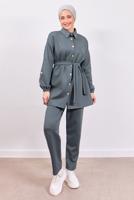 Tesettür giyim GRİ KUŞAKLI SCUBA PANTOLONLU TAKIM T 0453