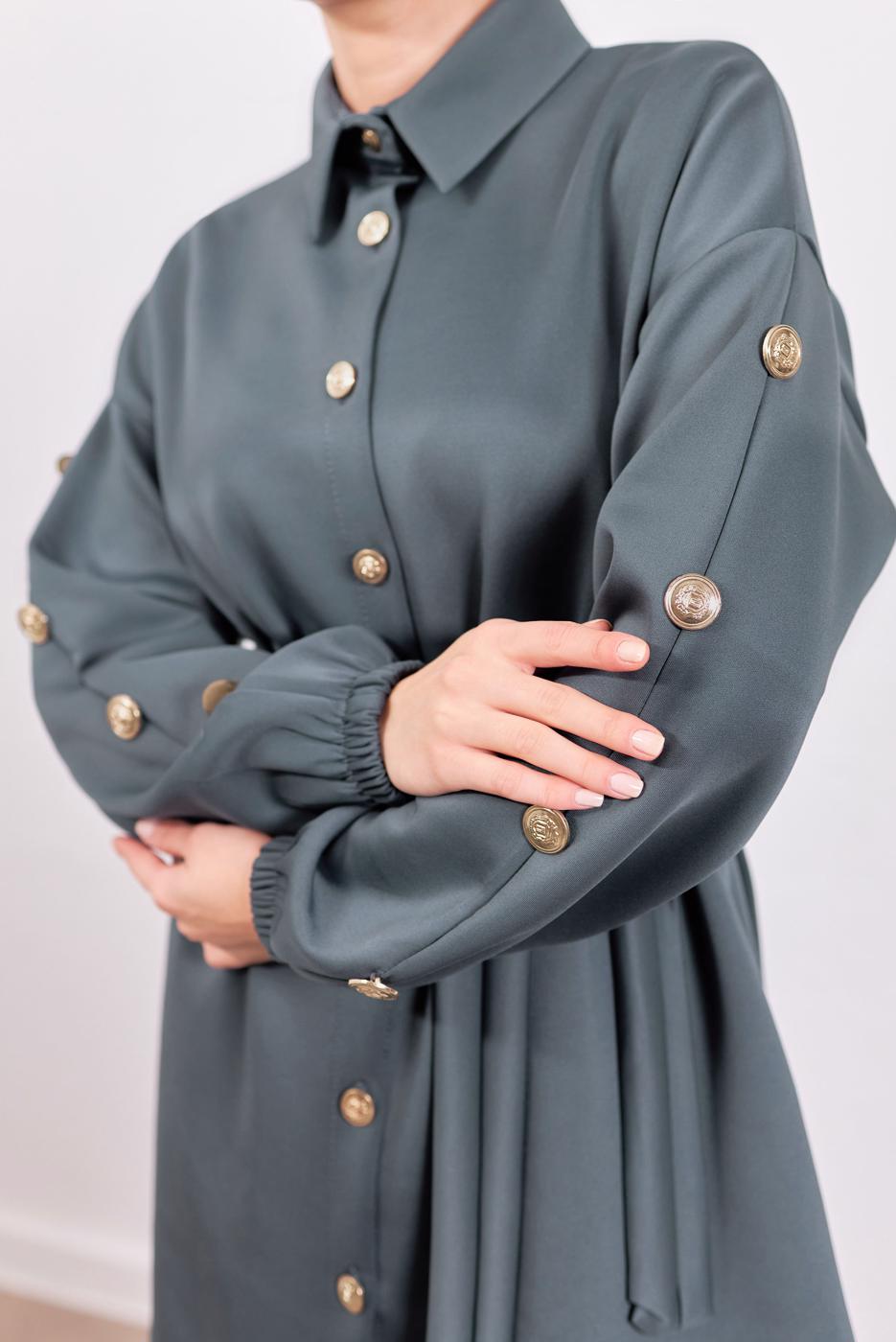 Tesettür giyim GRİ KUŞAKLI SCUBA PANTOLONLU TAKIM T 0453