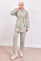 Tesettür giyim KUM KUŞAKLI SCUBA PANTOLONLU TAKIM T 0453