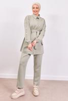 Tesettür giyim KUM KUŞAKLI SCUBA PANTOLONLU TAKIM T 0453