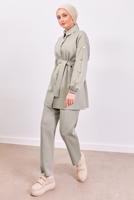 Tesettür giyim KUM KUŞAKLI SCUBA PANTOLONLU TAKIM T 0453