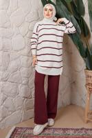 Tesettür giyim BORDO ÇİZGİLİ PANTOLONLU TRİKO TAKIM T 0508