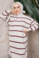Tesettür giyim BORDO ÇİZGİLİ PANTOLONLU TRİKO TAKIM T 0508