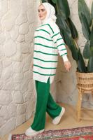Tesettür giyim YEŞİL ÇİZGİLİ PANTOLONLU TRİKO TAKIM T 0508