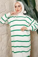Tesettür giyim YEŞİL ÇİZGİLİ PANTOLONLU TRİKO TAKIM T 0508