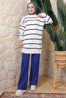 Tesettür giyim LACİVERT ÇİZGİLİ PANTOLONLU TRİKO TAKIM T 0508