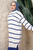 Tesettür giyim LACİVERT ÇİZGİLİ PANTOLONLU TRİKO TAKIM T 0508