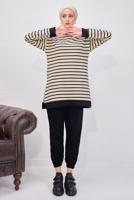 Tesettür giyim SİYAH ÇİZGİLİ PANTOLONLU TAKIM T 0643