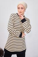 Tesettür giyim SİYAH ÇİZGİLİ PANTOLONLU TAKIM T 0643