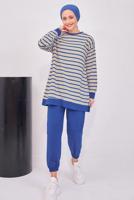 Tesettür giyim LACİVERT ÇİZGİLİ PANTOLONLU TAKIM T 0643