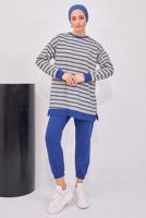 Tesettür giyim LACİVERT ÇİZGİLİ PANTOLONLU TAKIM T 0643