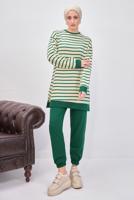Tesettür giyim YEŞİL ÇİZGİLİ PANTOLONLU TAKIM T 0643