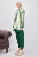 Tesettür giyim YEŞİL ÇİZGİLİ PANTOLONLU TAKIM T 0643