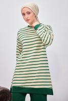 Tesettür giyim YEŞİL ÇİZGİLİ PANTOLONLU TAKIM T 0643