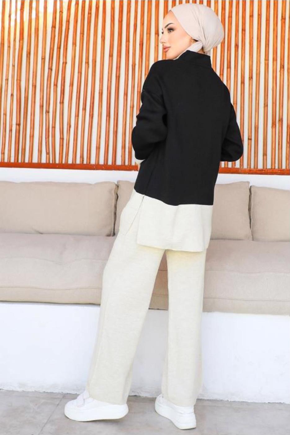 Tesettür giyim SİYAH PANTOLONLU TRİKO TAKIM T 10032
