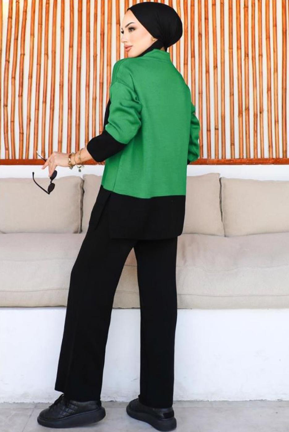 Tesettür giyim YEŞİL PANTOLONLU TRİKO TAKIM T 10032