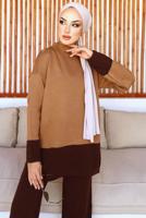 Tesettür giyim KAHVE PANTOLONLU TRİKO TAKIM T 10032