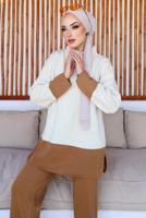 Tesettür giyim BEJ PANTOLONLU TRİKO TAKIM T 10032