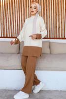 Tesettür giyim BEJ PANTOLONLU TRİKO TAKIM T 10032