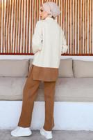 Tesettür giyim BEJ PANTOLONLU TRİKO TAKIM T 10032