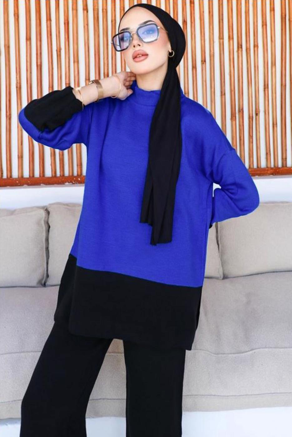 Tesettür giyim LACİVERT PANTOLONLU TRİKO TAKIM T 10032