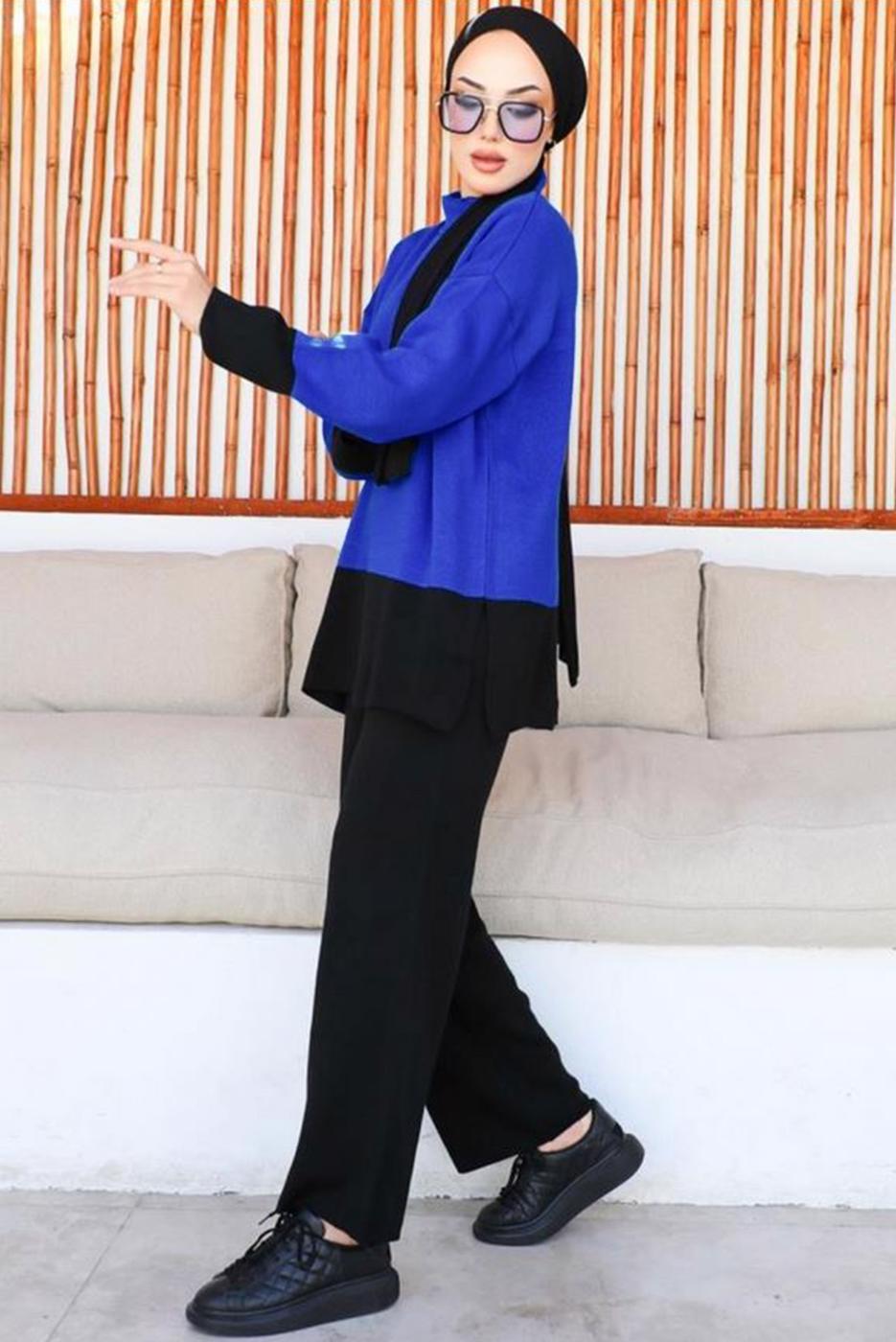 Tesettür giyim LACİVERT PANTOLONLU TRİKO TAKIM T 10032