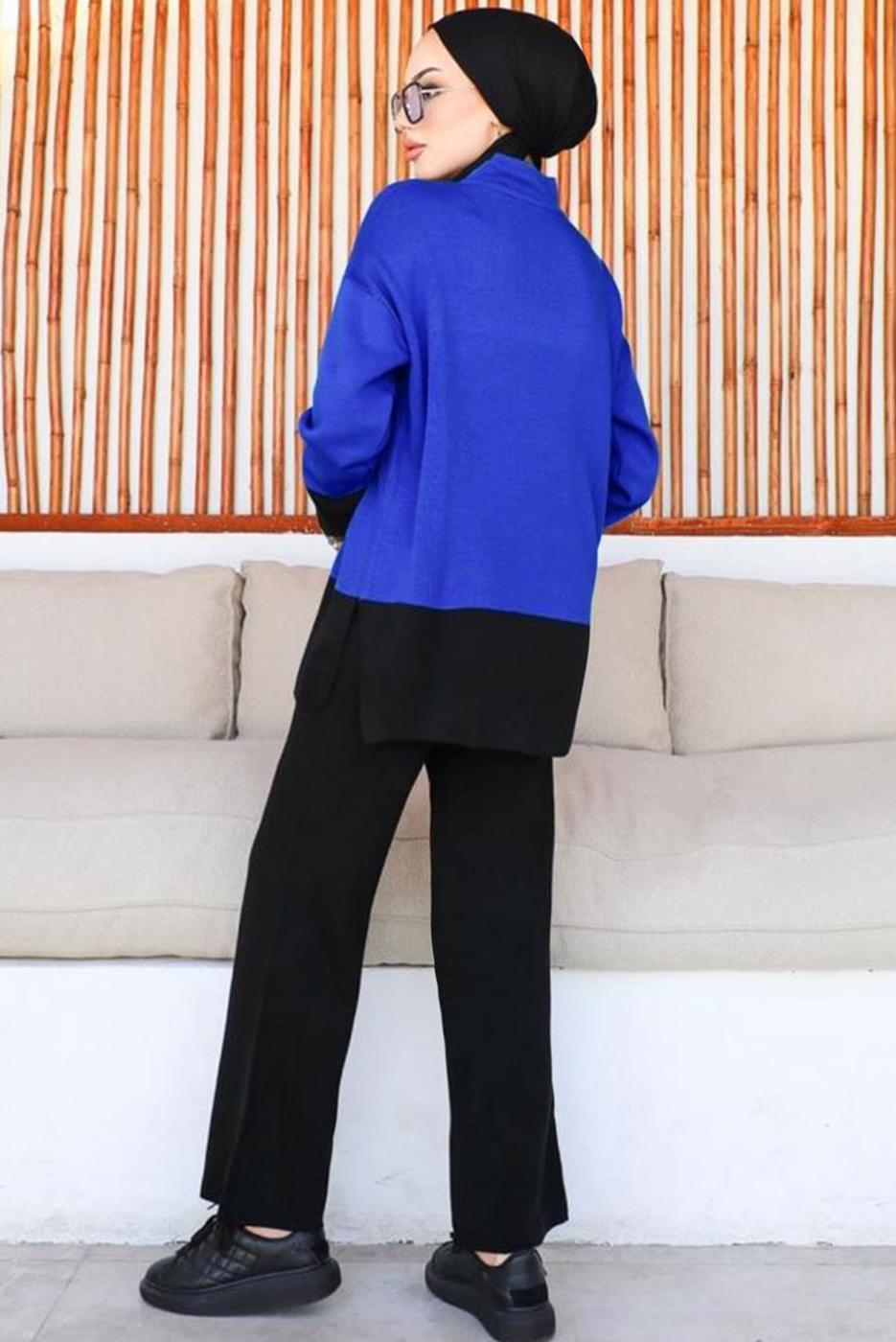 Tesettür giyim LACİVERT PANTOLONLU TRİKO TAKIM T 10032