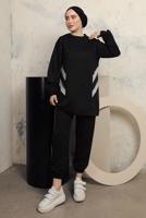 Tesettür giyim SİYAH ŞERİT DETAYLI PANTOLONLU EŞOFMAN TAKIM T 1043