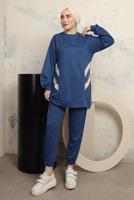 Tesettür giyim LACİVERT ŞERİT DETAYLI PANTOLONLU EŞOFMAN TAKIM T 1043