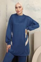 Tesettür giyim LACİVERT ŞERİT DETAYLI PANTOLONLU EŞOFMAN TAKIM T 1043