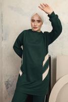 Tesettür giyim YEŞİL ŞERİT DETAYLI PANTOLONLU EŞOFMAN TAKIM T 1043