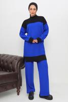 Tesettür giyim LACİVERT BOĞAZLI YAKA PANTOLONLU TRİKO TAKIM T 1108
