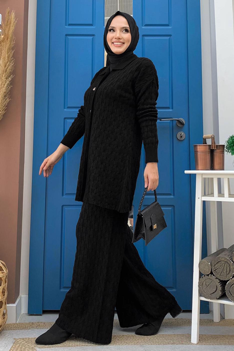 Vêtements hijab NOIR COSTUME PANTALON EN TRICOT T 11332