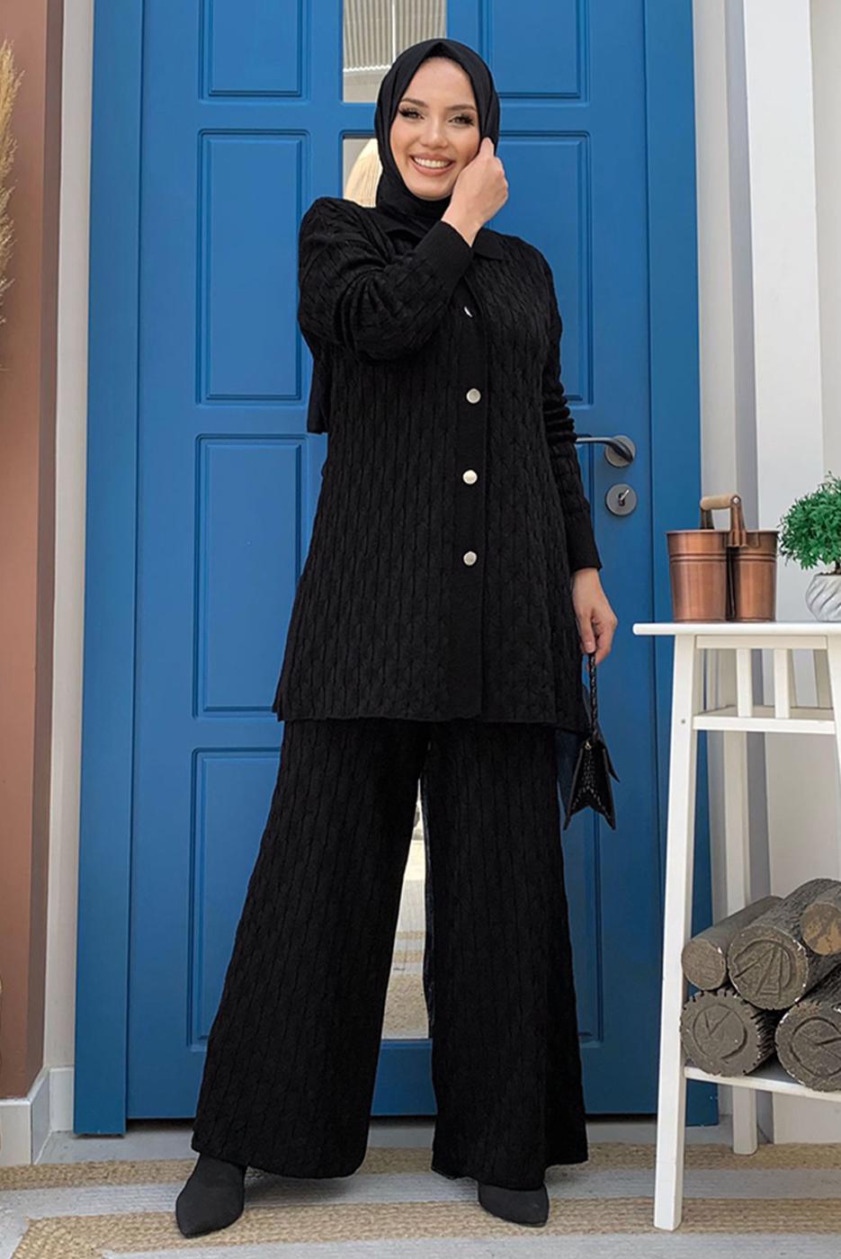 Vêtements hijab NOIR COSTUME PANTALON EN TRICOT T 11332