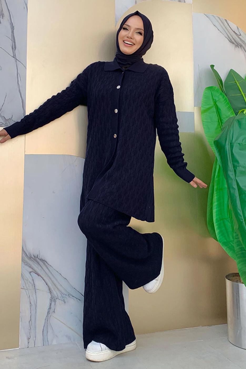 Tesettür giyim LACİVERT PANTOLONLU TRİKO TAKIM T 11332