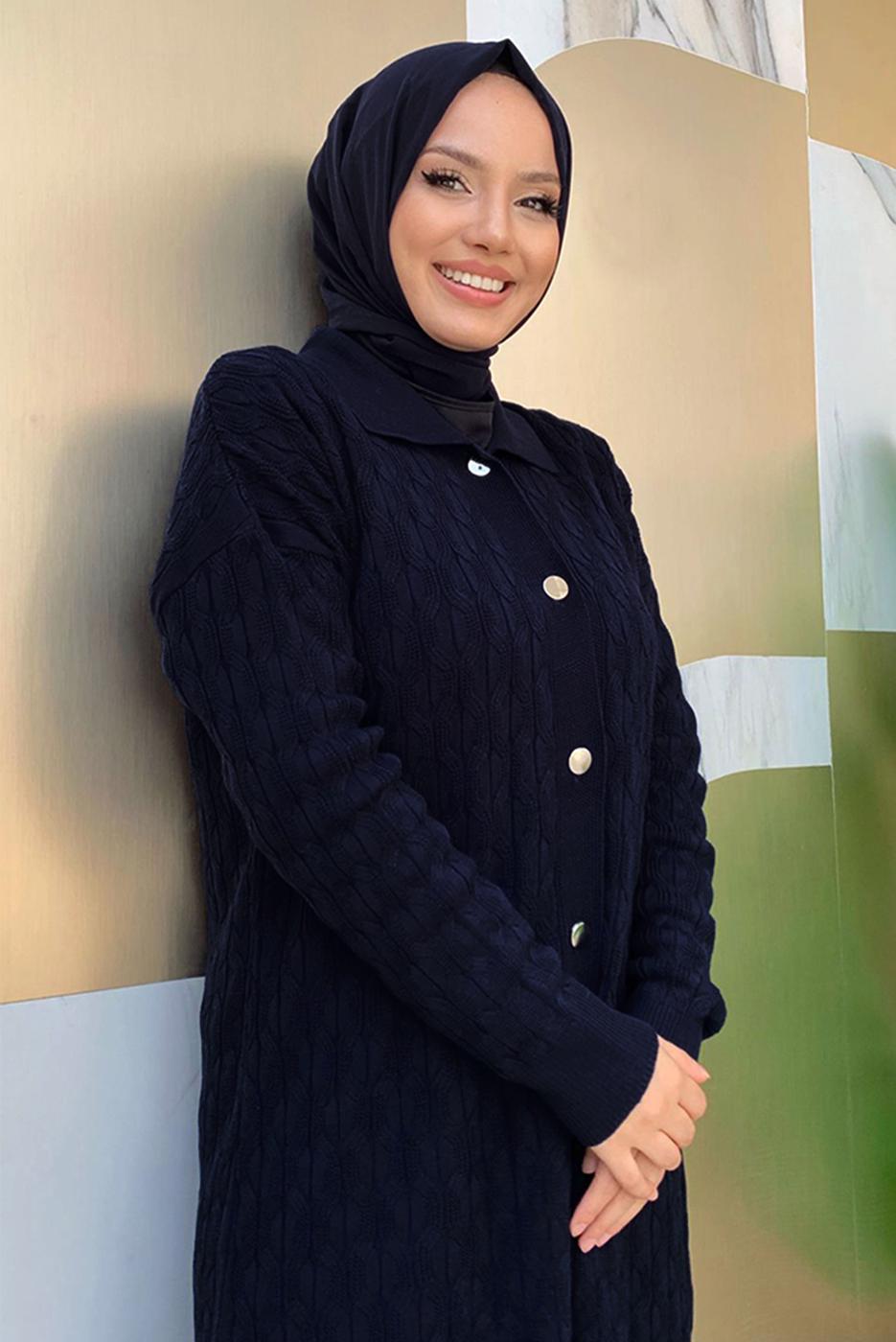 Tesettür giyim LACİVERT PANTOLONLU TRİKO TAKIM T 11332