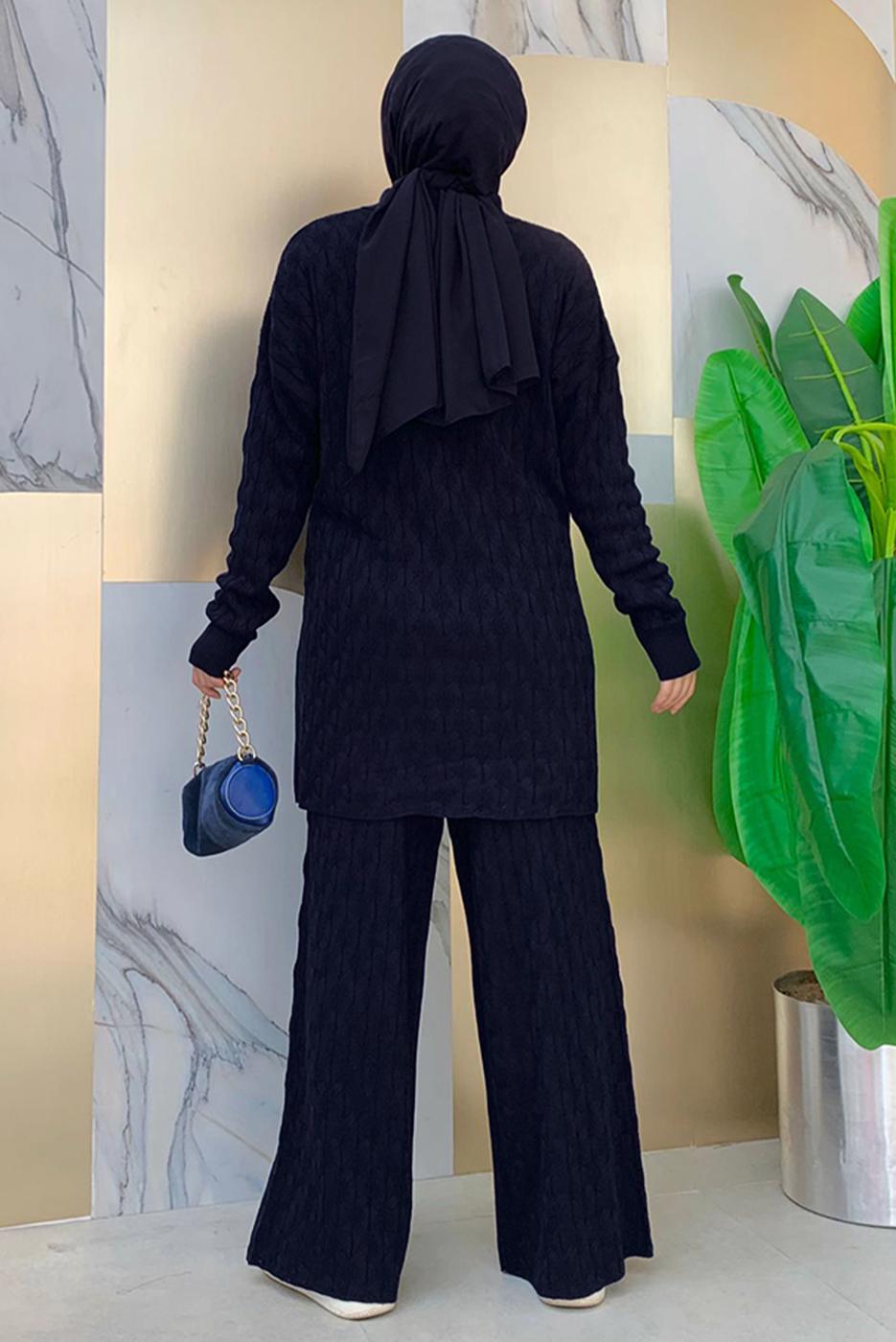 Tesettür giyim LACİVERT PANTOLONLU TRİKO TAKIM T 11332