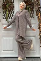 Tesettür giyim VİZON PANTOLONLU TRİKO TAKIM T 11332