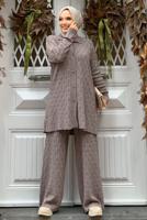 Tesettür giyim VİZON PANTOLONLU TRİKO TAKIM T 11332