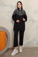 Tesettür giyim SİYAH TAŞ DETAYLI İKİLİ PANTOLONLU TAKIM T 1143